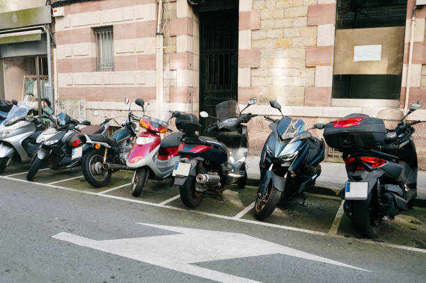 istock Scooter motorbikes parked in a city 2200543529