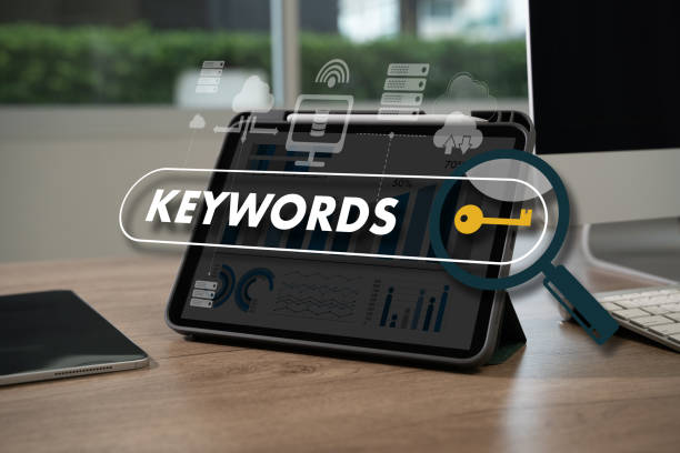 istock keywords on laptop browse in office optimize seo engine man is using a tablet to type the word 