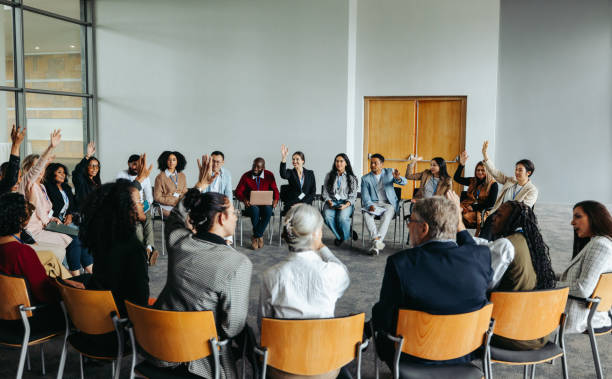 istock Support group meeting with questions and answers session 2200551733