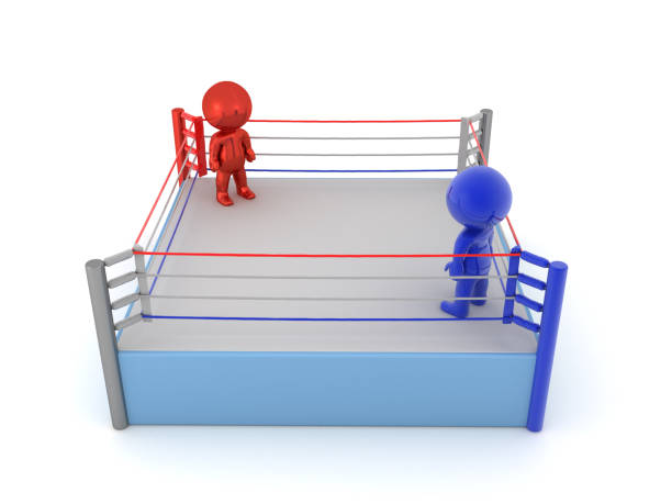 istock 3D Rendering of red and blue fighters in a ring 2200562394