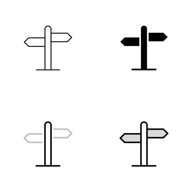 illustrations, cliparts, dessins animés et icônes de conception d’icônes de panneau de signalisation en quatre styles avec trait modifiable. ligne, solide, ligne plate et ligne bicolore. convient pour la conception de pages web, d’applications mobiles, d’interface utilisateur, d’ux et d’interfaces - indication de direction