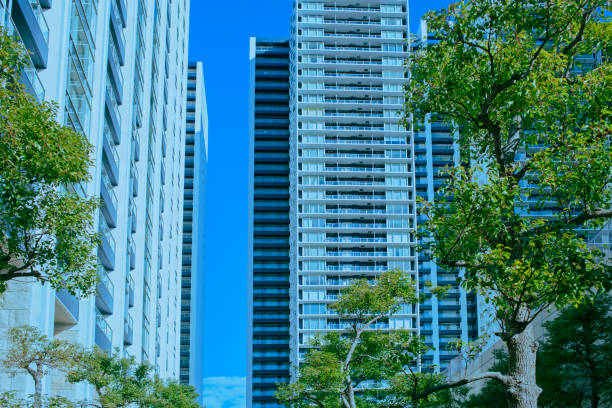 Modern apartment buildings, background with copy space, full frame horizontal composition, Chatswood Sydney