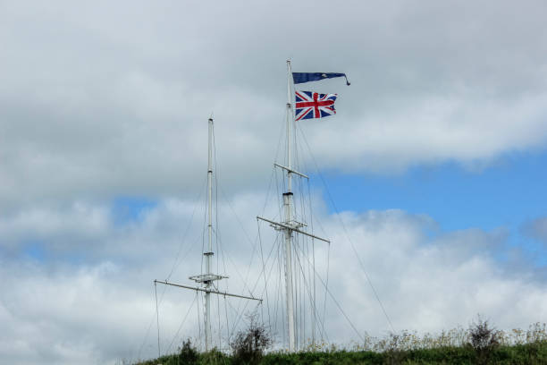 Halifax, Canada - August 2023: View on the the Union Jack waving at Citadel Hill, a National Historic Site in Halifax. The city was founded by the English in 1749, and were referred to as Fort George.