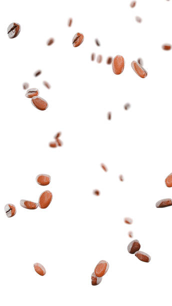 Flying coffee beans overlay 3d render