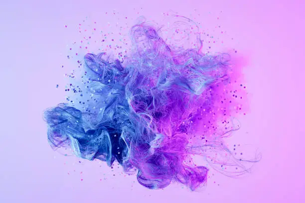 Photo of Abstract Wavy Lines with Particles, Chaotic Flowing Thin Wires, Artificial Intelligence and Big Data Concept