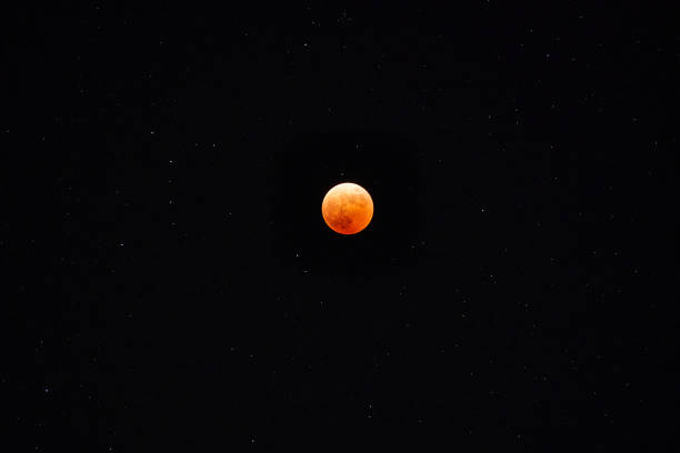 Time lapse sene of Lunar eclipse in La Garrotxa, Girona, Spain. Europe. 21 january 2019.