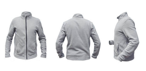 Blank invisible mannequin with gray fleece jacket template for design mock up for print, isolated on white.