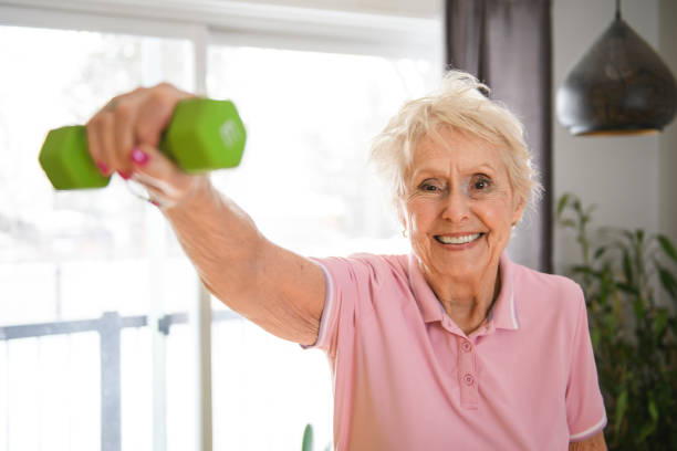 istock Portrait of nice senior training at home 2200601200