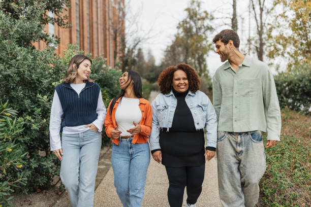 Friends Enjoying Walk with Warm Smiles Together