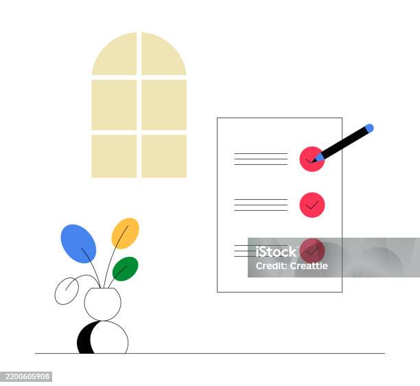 Checklist With Completed Tasks In Flat Vector Illustration Symbolizing ...