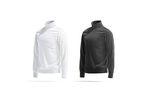 istock Blank black and white turtleneck sweater mockup, side view 2200606641