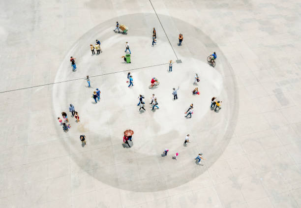 istock Aerial view of people walking inside a bubble 2200609505