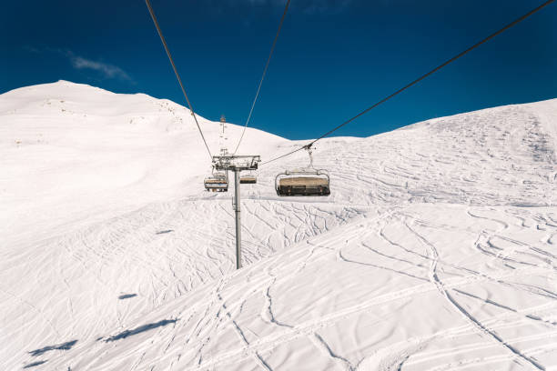 istock Ski resort slope and ski lft. Alpine ski / snowboard vacation. 2200610906