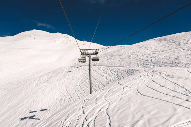 istock Ski resort slope and ski lft. Alpine ski / snowboard vacation. 2200610908