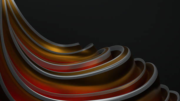 Curved abstract background with silver lines on gold band representing modern delicacy of dark background