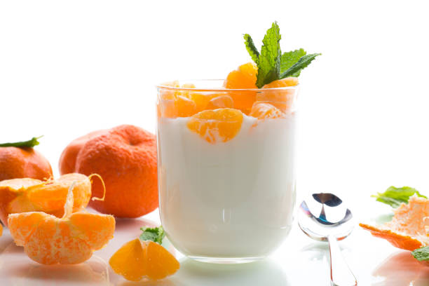 istock Light breakfast with fruits and mint, isolated on white background 2200613906