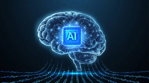 Photo of Brain with AI chip inside. Artificial intelligence, Brain science, Neuro system