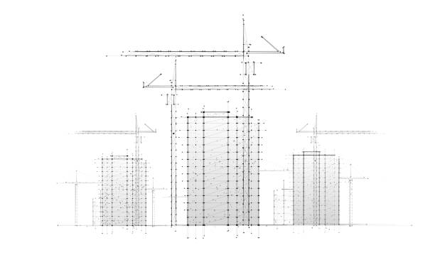 Digital construction site sketch. Building 3D Printing, Building Information Modeling
