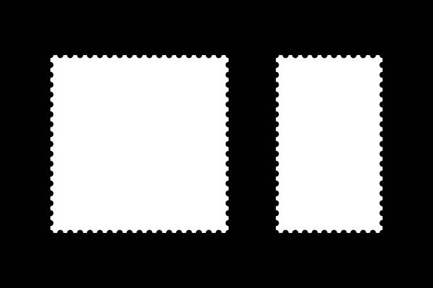 bildbanksillustrationer, clip art samt tecknat material och ikoner med set of postage stamp pattern frames. blank rectangular vintage stamp. white tags, labels, coupons, boxes with curvy, wiggly, wavy perforated edges. empty borders, backdrops for postcards, letters. - på gränsen