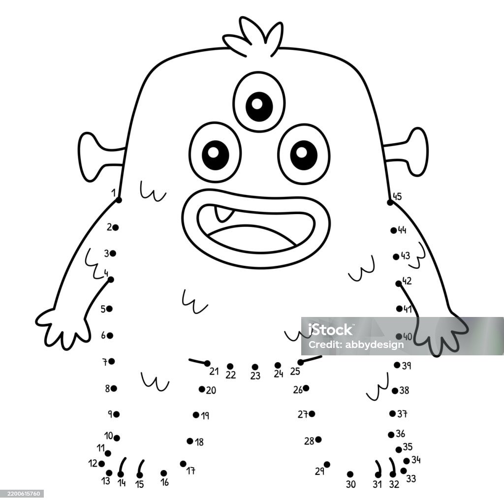 Dot to Dot Three Eyed Monster Isolated Coloring - Bez autorských poplatků Barevný obrázek vektorové obrázky Dot to Dot Three Eyed Monster Isolated Coloring - Bez autorských poplatků Barevný obrázek vektorové obrázky