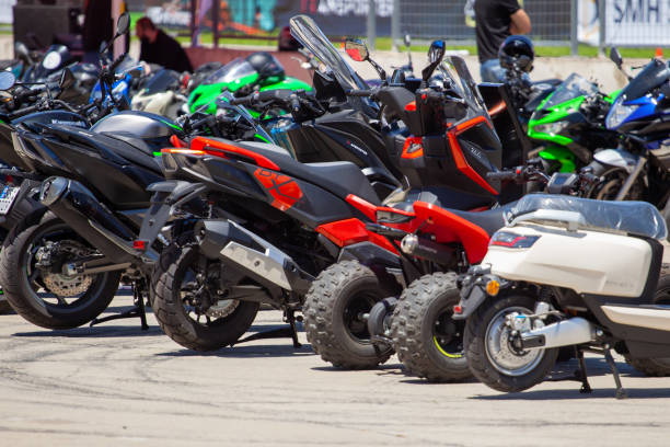 Rustavi, Georgia - 02 June, 2024: A Row of Parked Motorcycles on Rustavi track