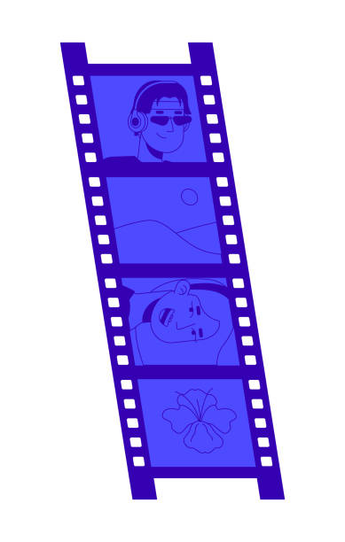 istock Vintage film strip with cinematic scenes 2D cartoon object 2200616678
