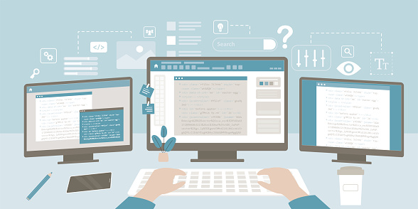 Software Backend Development Work Process With Program Code Programmer ...