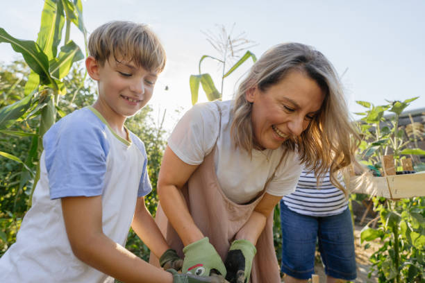 Photo of a multi-generation in their organic home garden