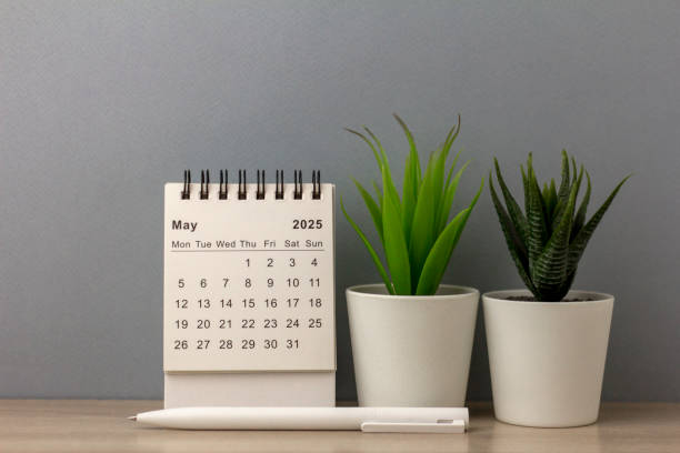 istock Hello May. May 2025 planning calendar on gray background. 2200632953