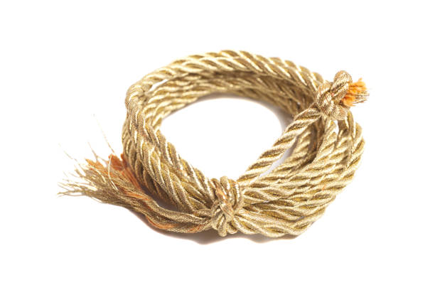 Old Dirty Rope Circle Frame Isolated on White Background.