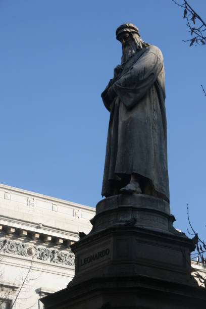istock Leonardo da Vinci statues in square Piazza della Scala, Milan, Italy 2200634957