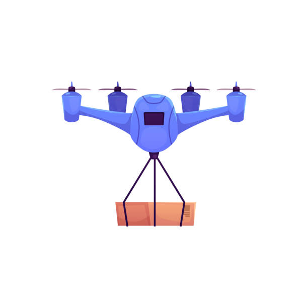 istock Vector illustration of quadcopter with box. Drone delivery service by air. 2200638174