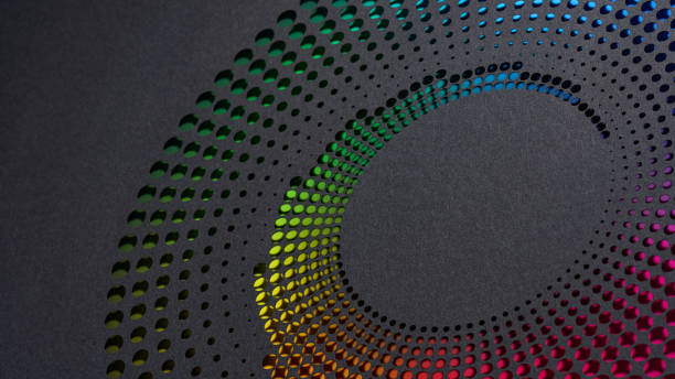 istock Colorful Geometric Cut Paper Artwork with Rainbow Gradient and Shadow Effects on Black Background in Still Life Photography 2200638629