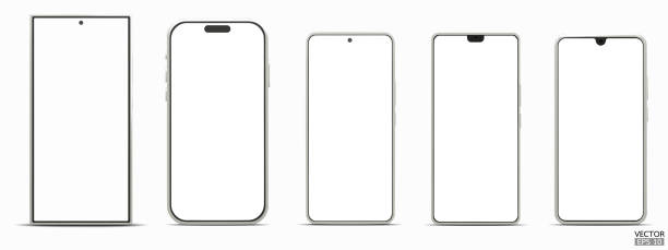 istock Set of 3D natural titanium smartphone mockup with white screen. White metal mobile phone isolated on white background. 2200639279
