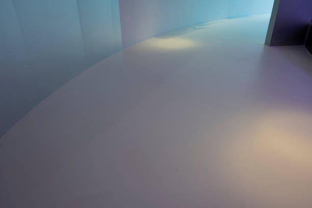 3d render, blue neon abstract background, ultraviolet light, night club empty room interior, tunnel or corridor, glowing panels, fashion podium, performance stage decorations,
