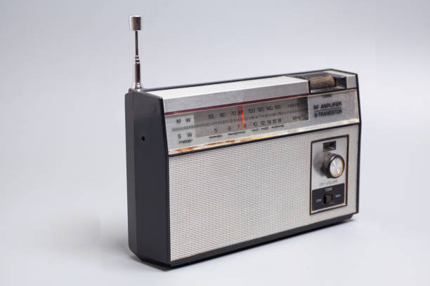 istock Vintage transistor radio on a gray background. 2200642482