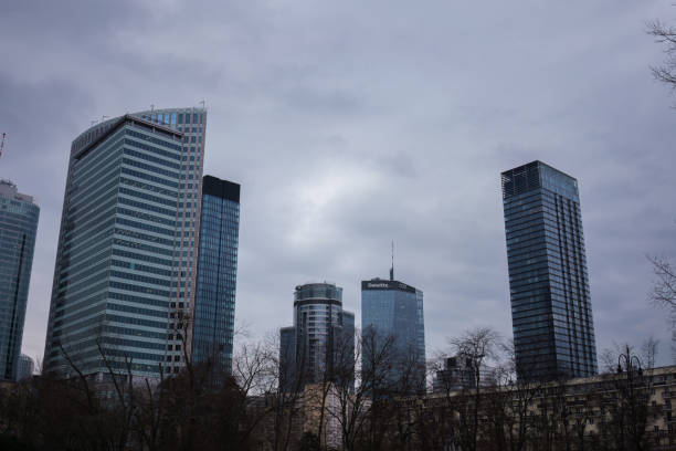 Warsaw, Poland. January 26, 2025 - Skyline of Warsaw featuring modern skyscrapers.