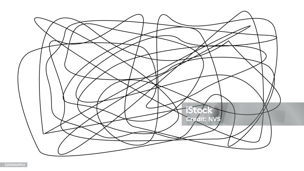 Anxious Line Dynamic Arrangement Of Chaotic Black Wavy Lines Intersecting And ...