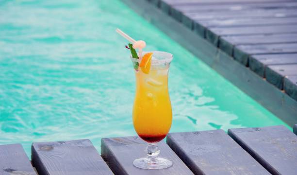 istock A nice cocktail, hat and sunglasses by the pool 2200665530