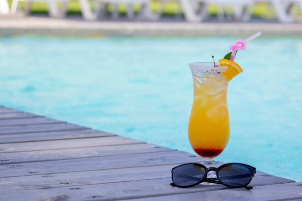 istock A nice cocktail, hat and sunglasses by the pool 2200665534