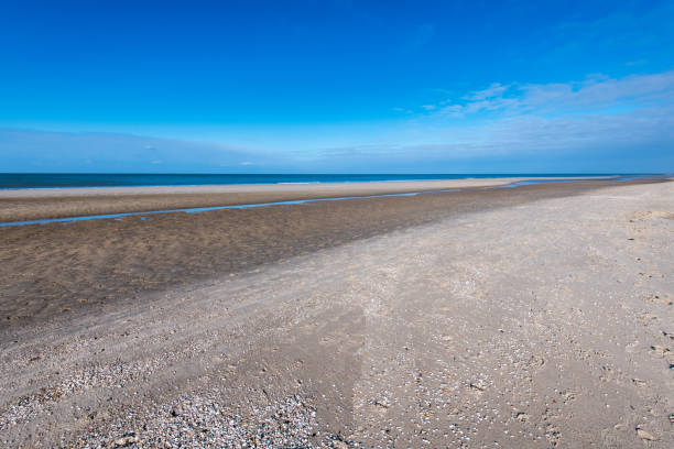 The beach and the North Sea at low tide near Petten in The Netherlands.
