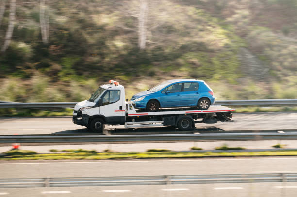 istock Tow truck with car 2200668754