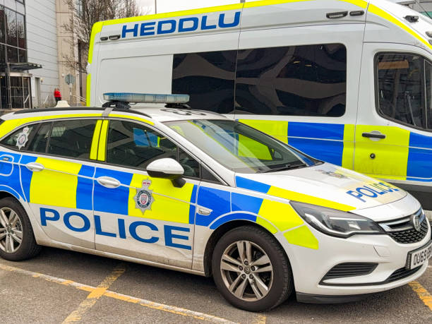 London, UK - April 3, 2025; Closeup of front of City of London police car with BMW badge