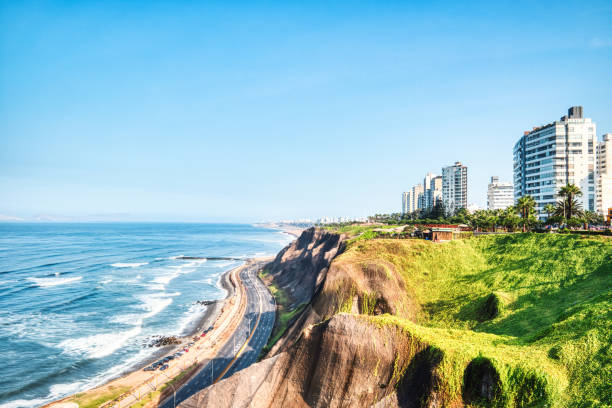 Cliffs on the Pacific Ocean Coast near Miraflores, Lima during a Sunny Day