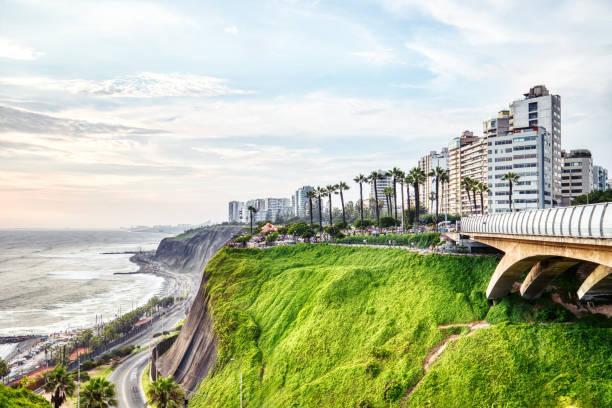 Cliffs on the Pacific Ocean Coast near Miraflores, Lima during a Sunny Day, Peru