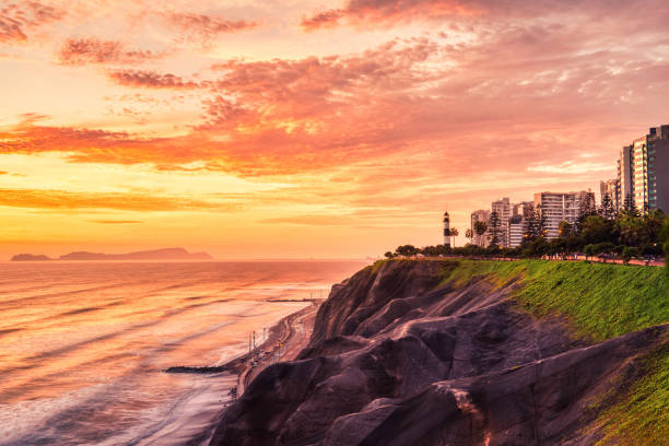 istock Cliffs on the Pacific Ocean Coast near Miraflores, Lima at Sunset 2200674037