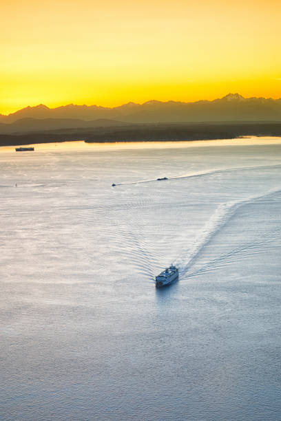 Melbourne skyline and container ship at sunrise