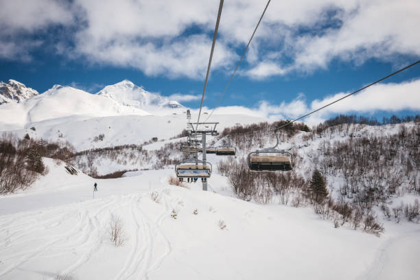 istock Ski resort slope and ski lft. Alpine ski / snowboard vacation. 2200713474
