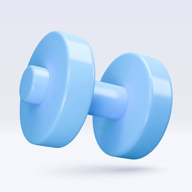 istock Blue Dumbbell Realistic icon, 3d render. Isolated on white backround. Sport And Fitness design set. Vector illustration for shop, flyer, banner, web, advertising, sale 2200726732