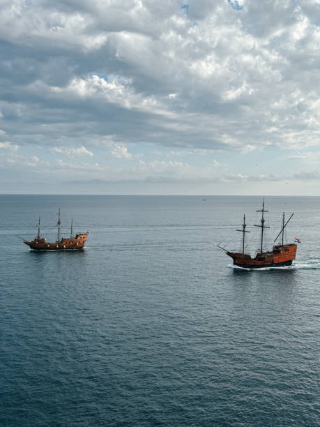 Dubrovnik, Croatia. 9 May 2025. Tourist filled Galleon passes Dubrovnik old town.